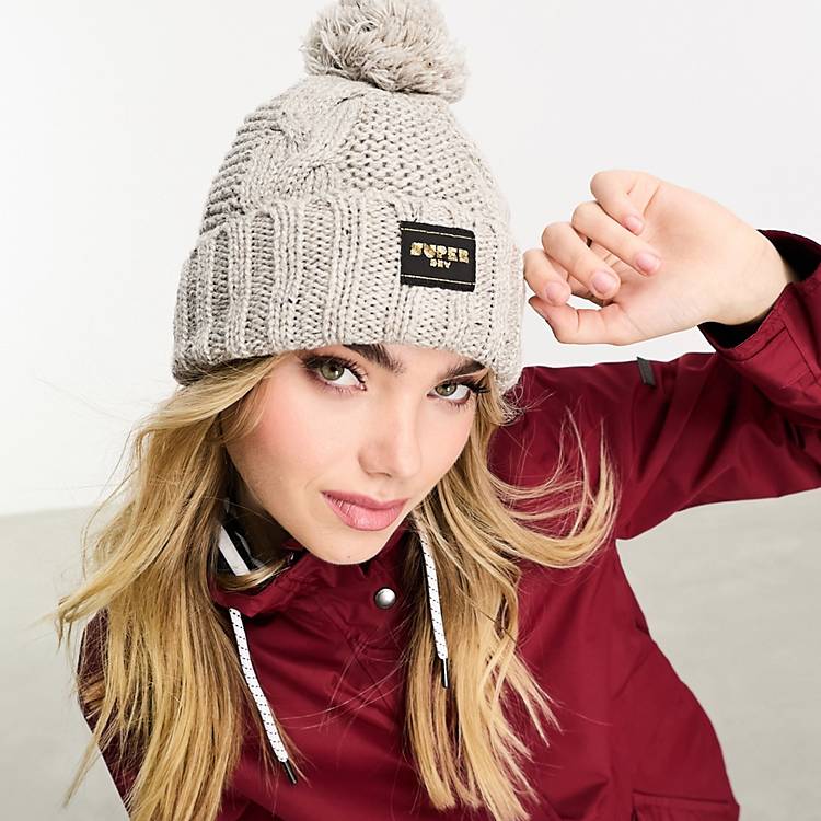 Superdry cable knit beanie hat in Oaty Beige Fleck | ASOS