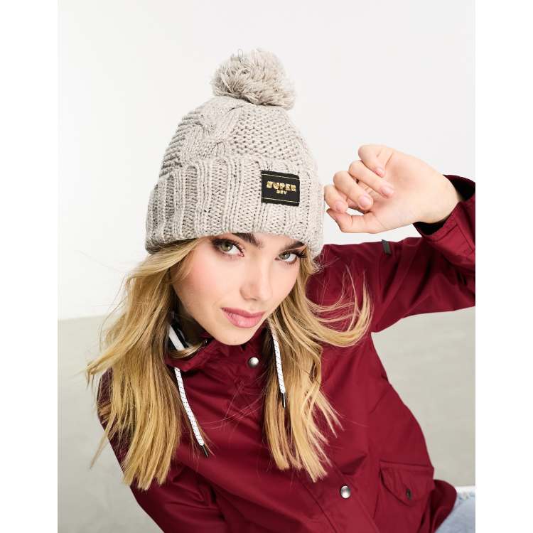 Superdry cable knit beanie hat in Oaty Beige Fleck | ASOS