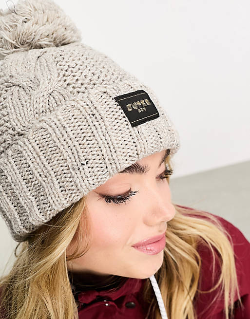 Superdry cable knit beanie hat in Oaty Beige Fleck | ASOS