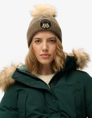 Superdry Cable luxe knit beanie hat in moss khaki-Green