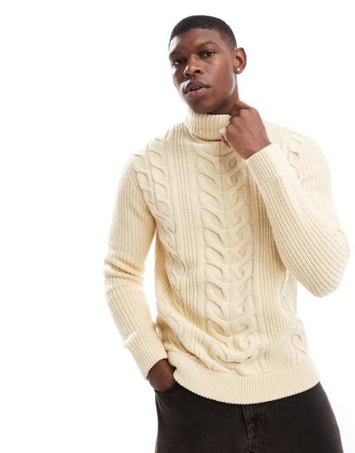Superdry cable roll neck jumper in off white ASOS