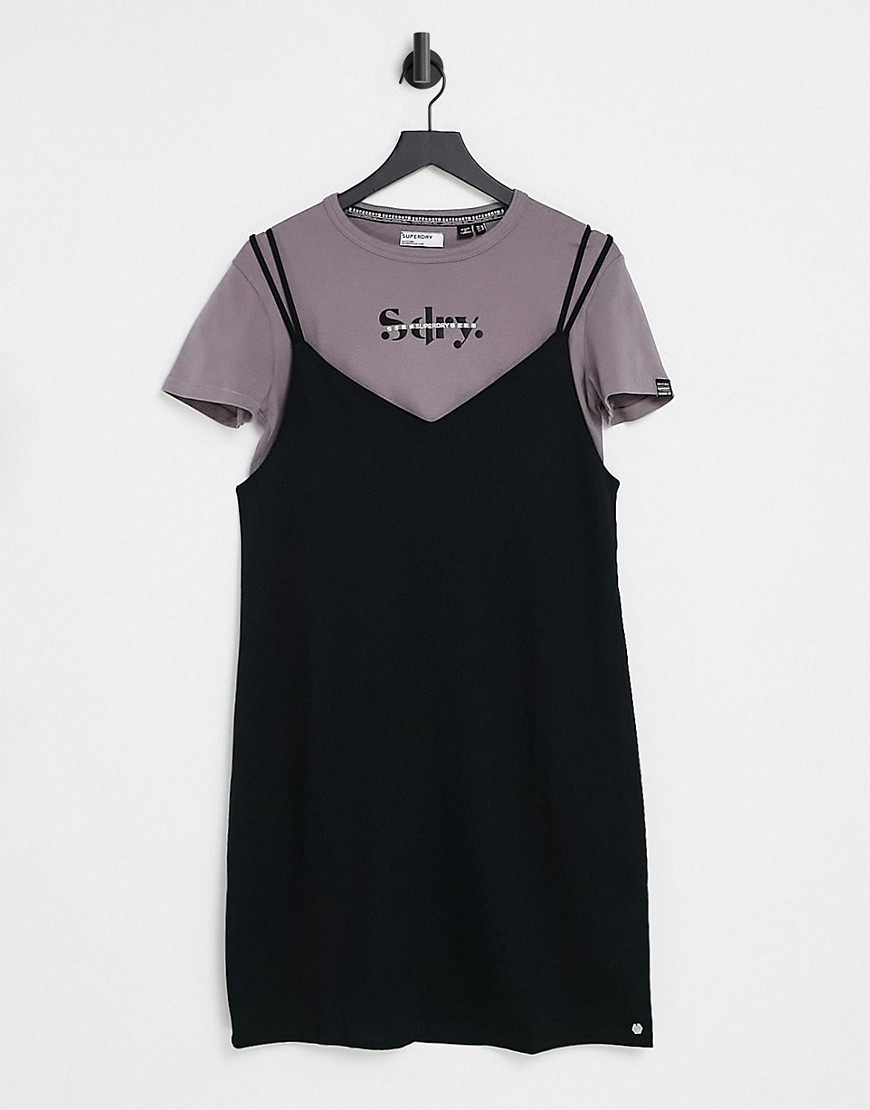Superdry cami T-shirt dress in black multi