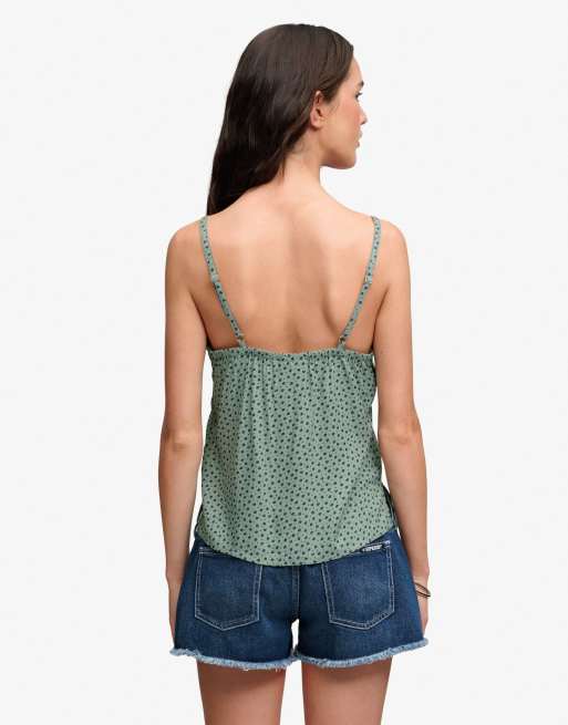 Superdry Cami top in green/navy ditsy hearts, 2 of 6