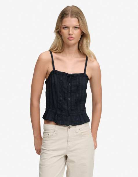 Superdry – Camisole-Oberteil aus Spitze in Eclipse-Marineblau - view 1