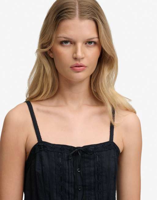 Superdry – Camisole-Oberteil aus Spitze in Eclipse-Marineblau, 3 von 4