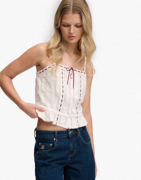 Superdry – Camisole-Oberteil aus Spitze in Wollweiß - view 1
