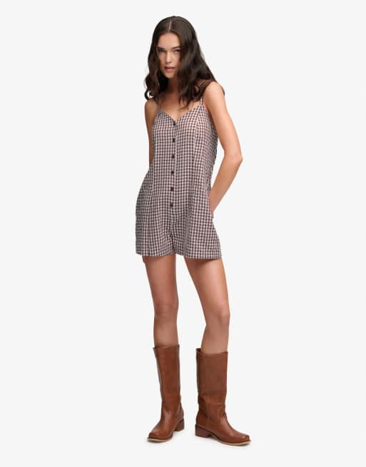 Superdry – Camisole-Playsuit mit Vichy-Karos in Rot, 4 von 7