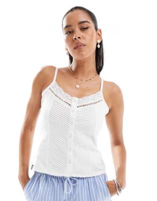 Superdry - Camisole-Top in Wollweiß mit Knopfleiste und Spitzenrand