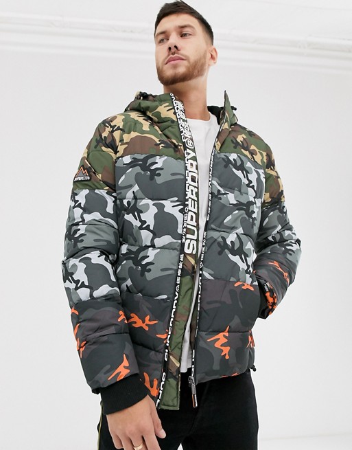 Superdry camo mix sports puffer jacket in multi