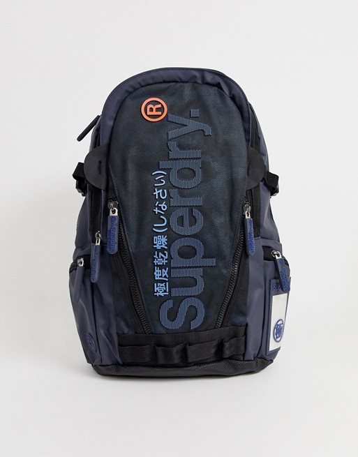 Superdry camo print tarp logo backpack in navy