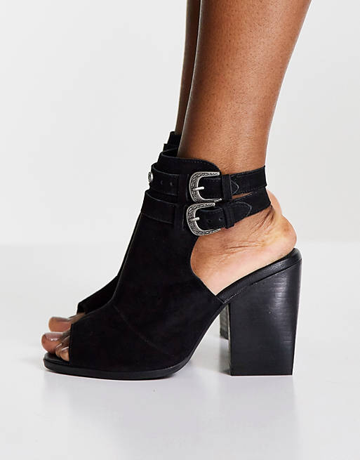 Superdry Camylla block heel peep toe sandals in black