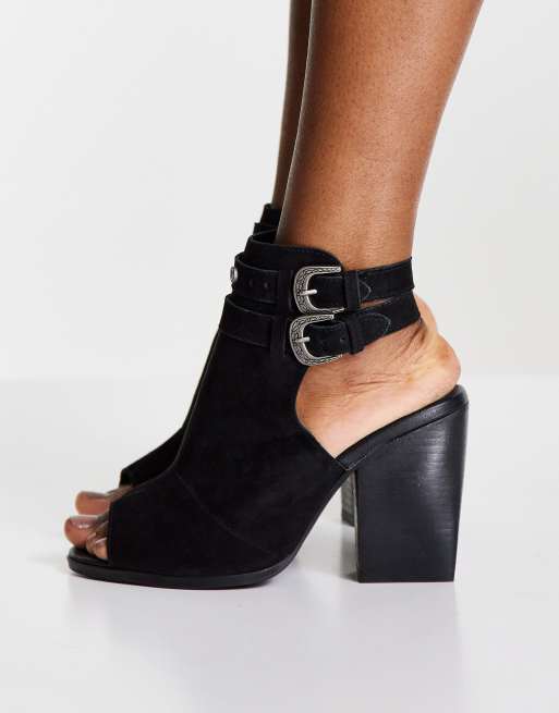 Superdry – Camylla – Sandalen in Schwarz mit offener Zehenpartie und Blockabsatz