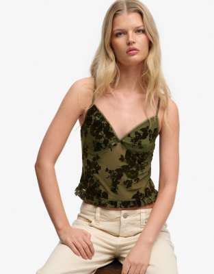 Superdry - Caraco en tulle floqué - Vert