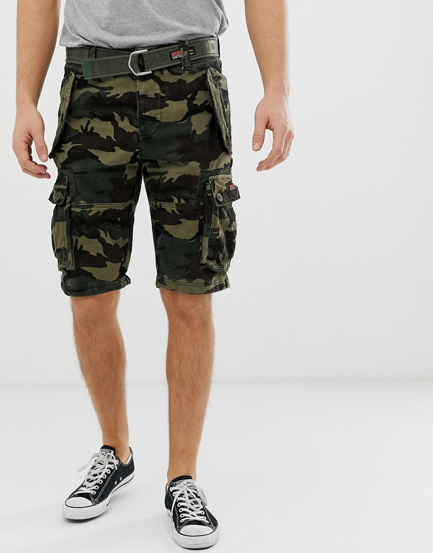 Superdry cargo belted shorts in camo-Green