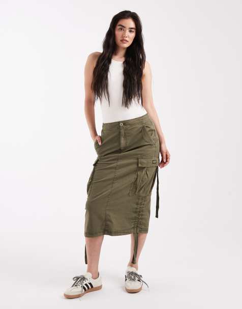 Superdry Cargo midi skirt in burnt olive