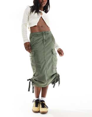 Superdry Cargo midi skirt in thyme green - view 1