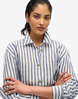 Superdry - Casual - Boyfriend-Hemd aus Leinen mit breiten blauen Streifen