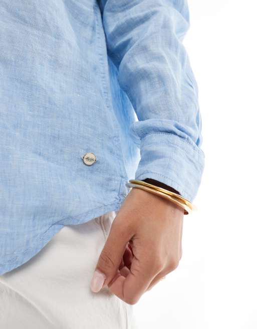 Superdry Casual linen boyfriend shirt in sea blue chambray, 3 of 4