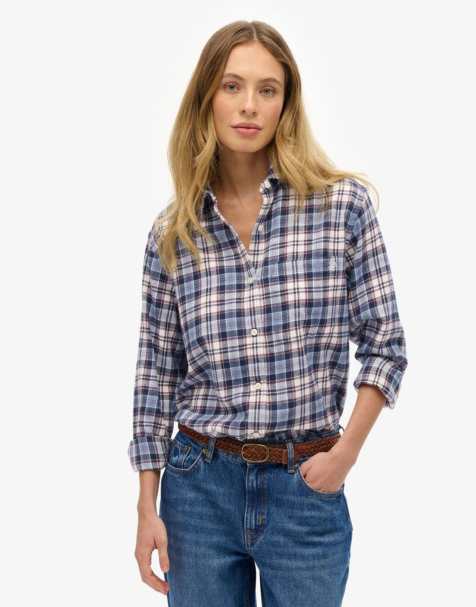 Superdry Check flannel boyfriend shirt in blue/red check - view 1