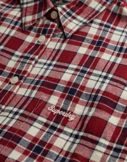 Superdry Check flannel relaxed shirt in bordeaux red check, 5 of 6