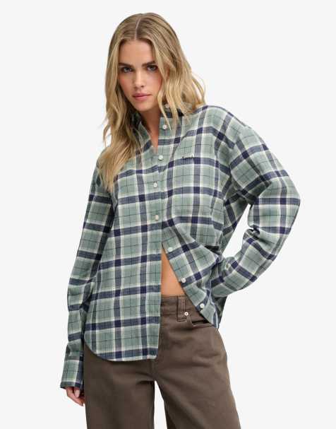 Superdry Check flannel relaxed shirt in light jade green check - view 1