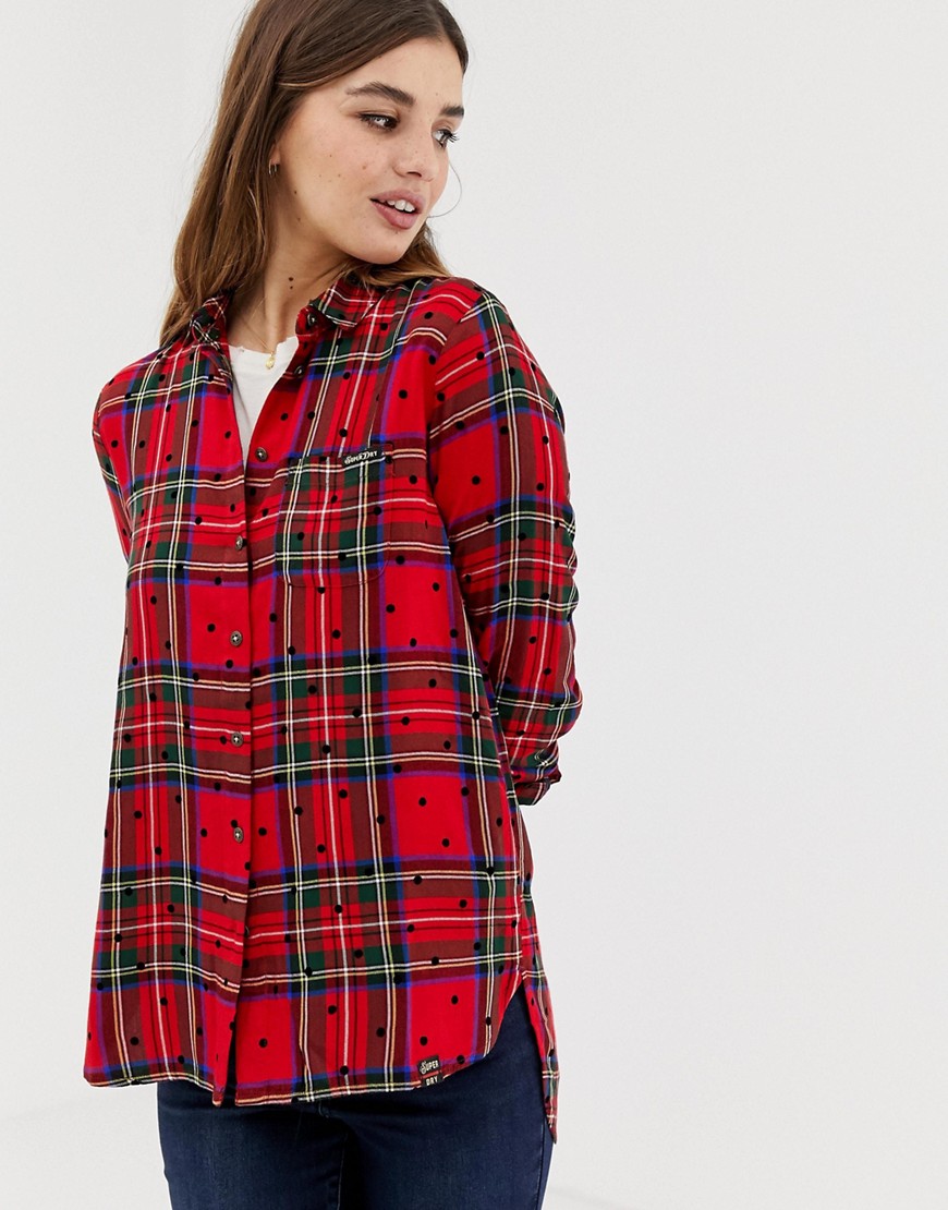 Superdry check shirt with polka dots-Red
