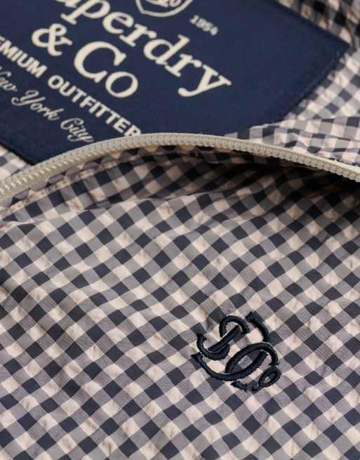 Superdry Checked raglan windbreaker jacket in navy/ ecru check, 5 of 6