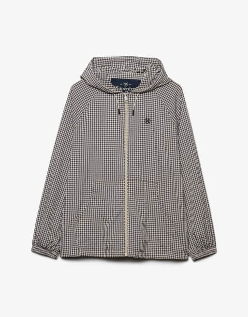 Superdry Checked raglan windbreaker jacket in navy/ ecru check, 6 of 6