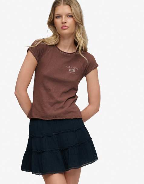 Superdry Cheesecloth tiered mini skirt in eclipse navy - view 1