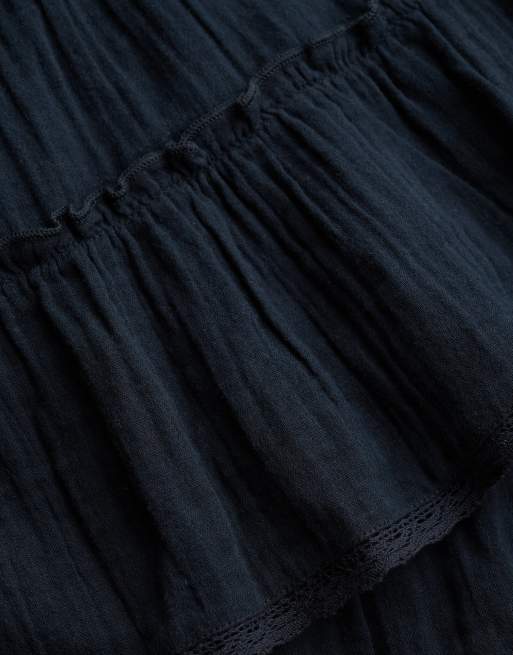 Superdry Cheesecloth tiered mini skirt in eclipse navy, 6 of 7
