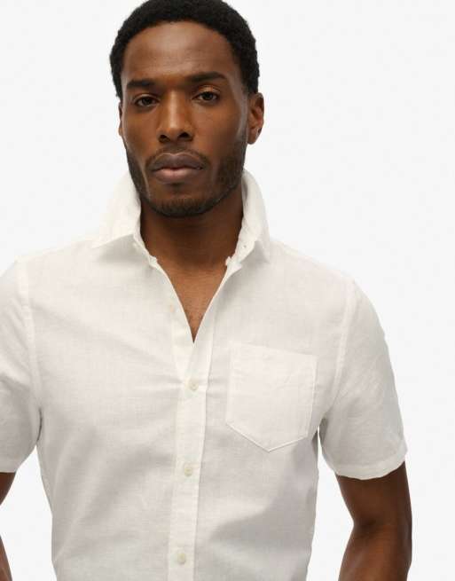 Superdry - Chemise à manches courtes en lin et coton - Blanc éclatant
