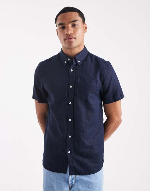 Superdry - Chemise à manches courtes en lin et coton - Bleu marine
