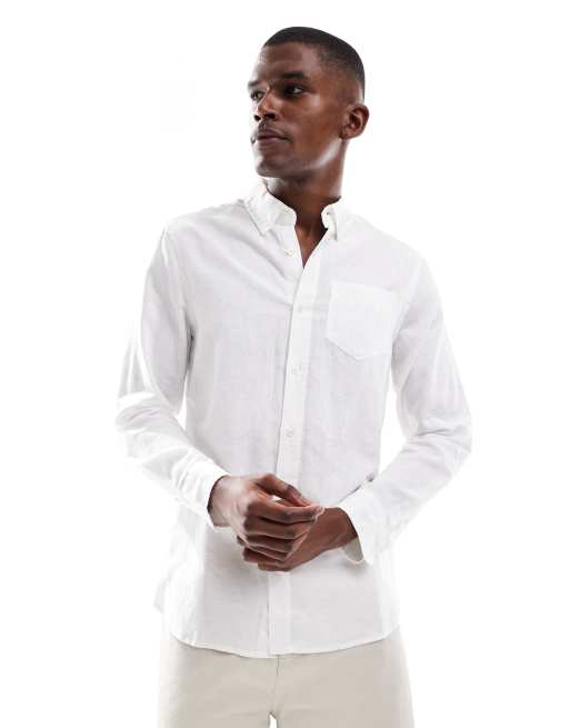 Superdry - Chemise à manches longues en lin et coton - Blanc éclatant