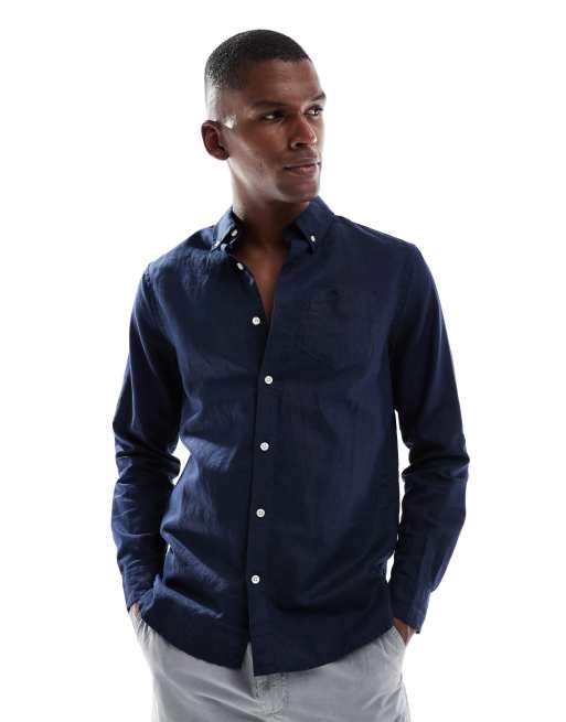 Superdry - Chemise à manches longues en lin et coton - Bleu marine