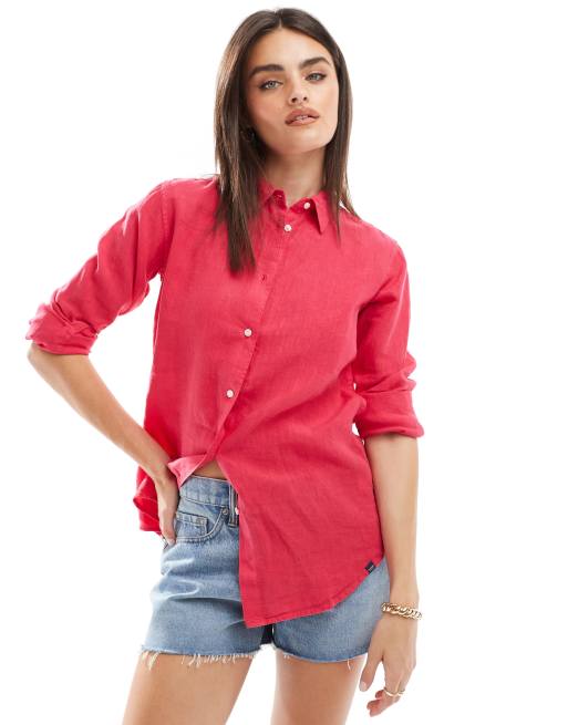 Superdry - Chemise casual coupe masculine en lin - Rose électrique