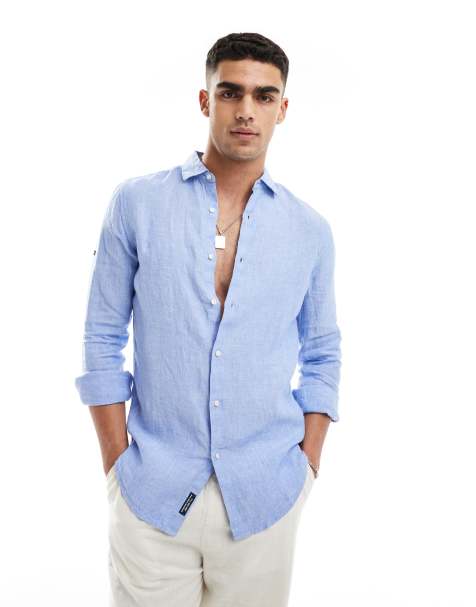 Superdry - Chemise casual en lin à manches longues et rayures - Bleu chambray clair - view 1