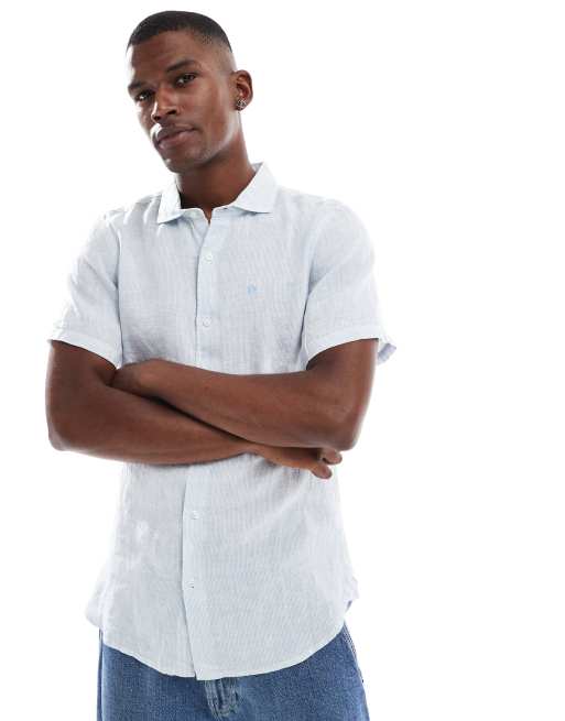 Superdry - Chemise de plage en lin avec détail brodé - Bleu ciel
