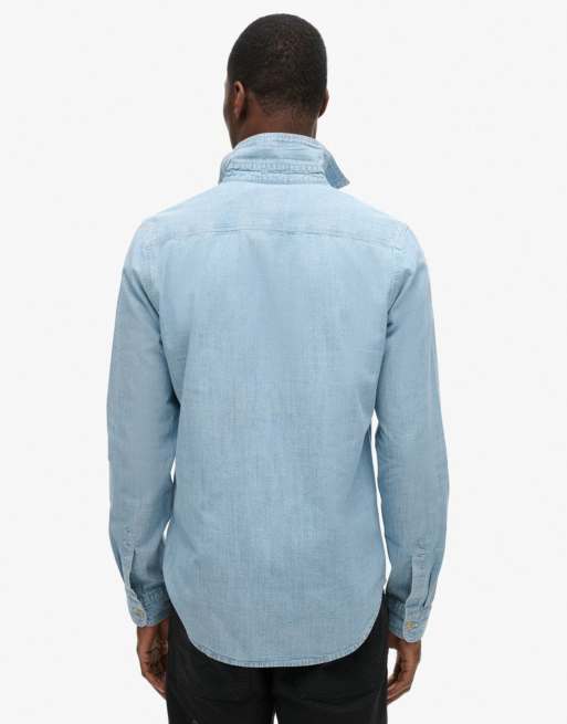 Superdry - Chemise de travail à manches longues en coton - Bleu clair, 3 de 5