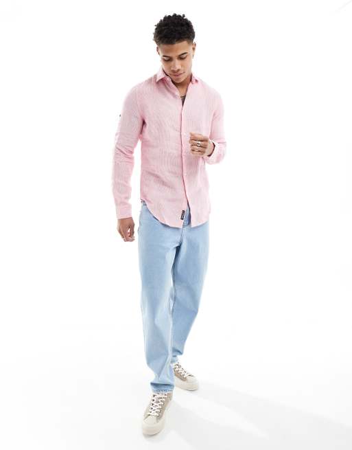 Superdry - Chemise décontractée à manches longues en lin rayé - Rose New House, 3 de 4