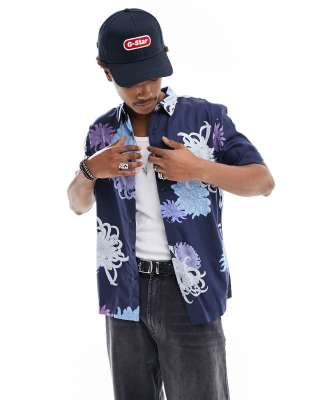 Superdry - Chemise hawaïenne à motif chrysanthème - Bleu marine - view 1