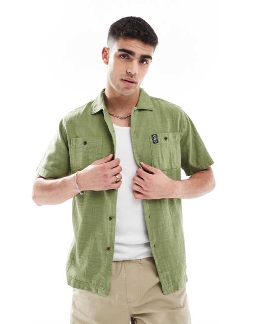 Superdry - Chemise manches courtes texturée - Vert sauge brûlé