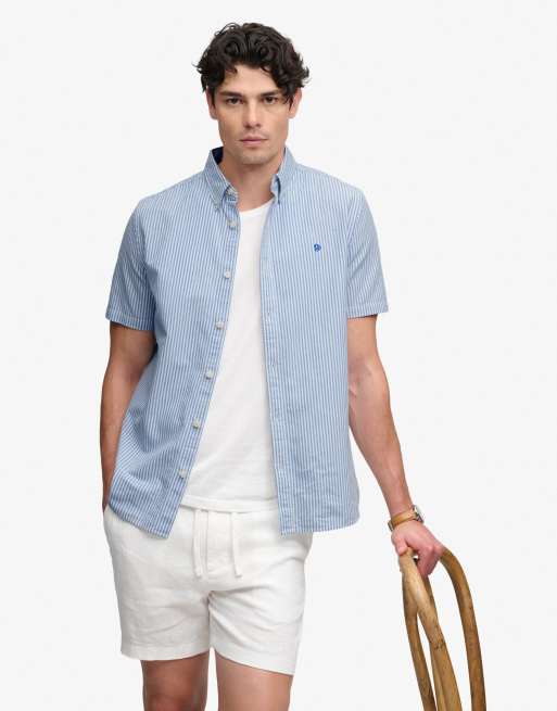 Superdry - Chemise Oxford preppy à manches courtes - Bleu ciel rayé, 4 de 5