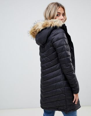 superdry chevron padded parka with faux fur hood