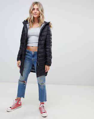 superdry chevron padded parka with faux fur hood