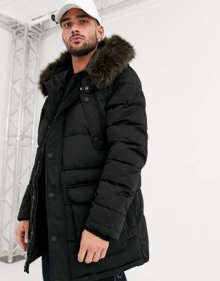 superdry black fur hood coat