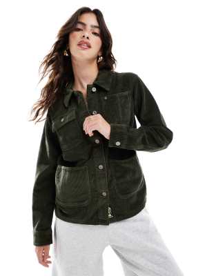 Superdry - Chore-Jacke aus Cord in Army-Khaki-Grün