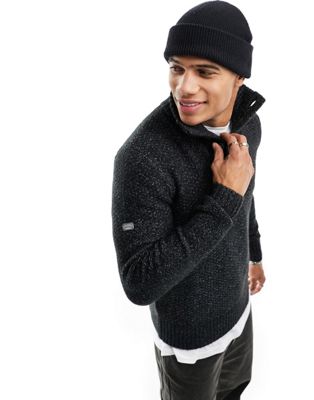 Superdry chunky button high neck jumper in Black