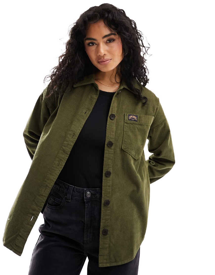 Superdry chunky cord overshirt in Soft Moss Green