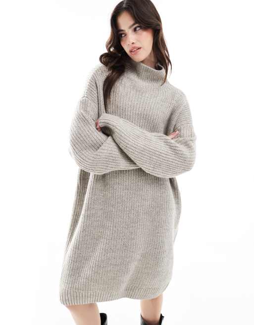 Superdry Chunky rib knit jumper dress in light grey twist