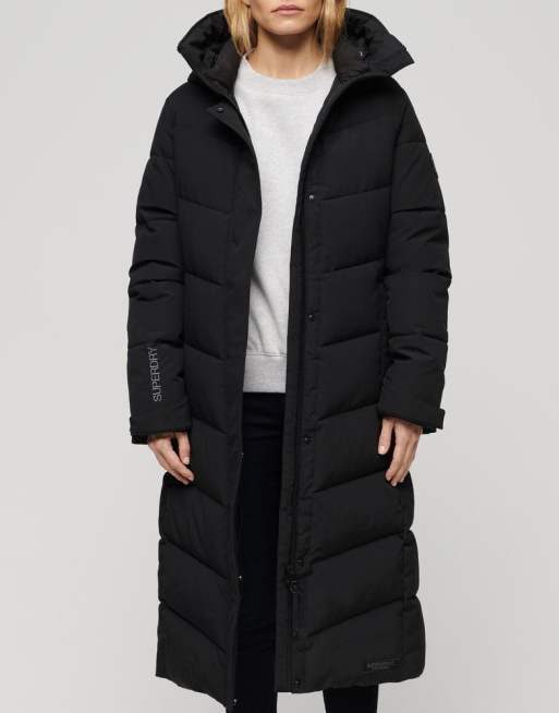 Superdry City chevron padded longline coat in black, 2 of 4